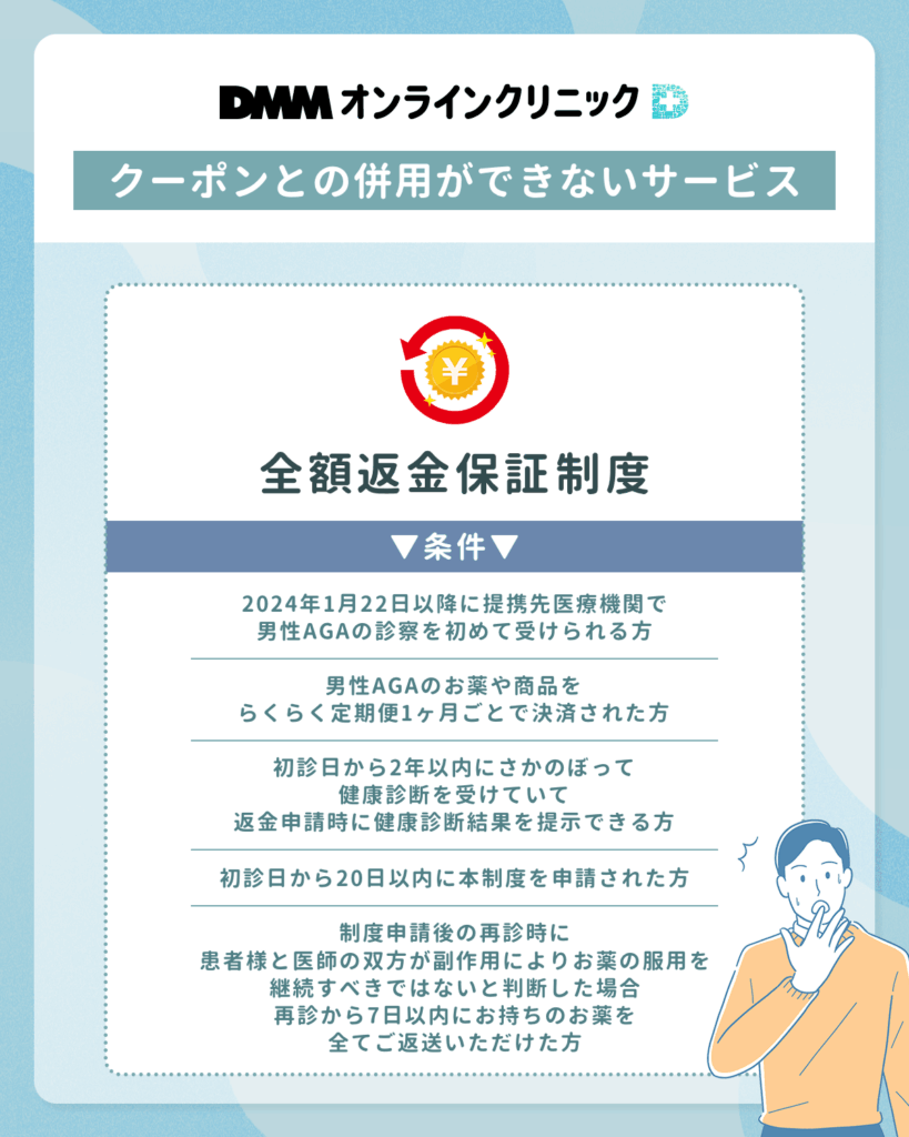 DMMオンラインクリニック全額返金保証制度は物理的にクーポンとの併用は不可