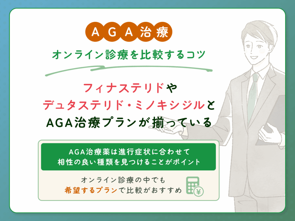 フィナステリドやデュタステリド・ミノキシジルとAGA治療プランが揃っている